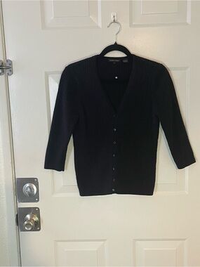 JEANNE PIERRE Black Ribbed V-Neck Button-Up Cardigan